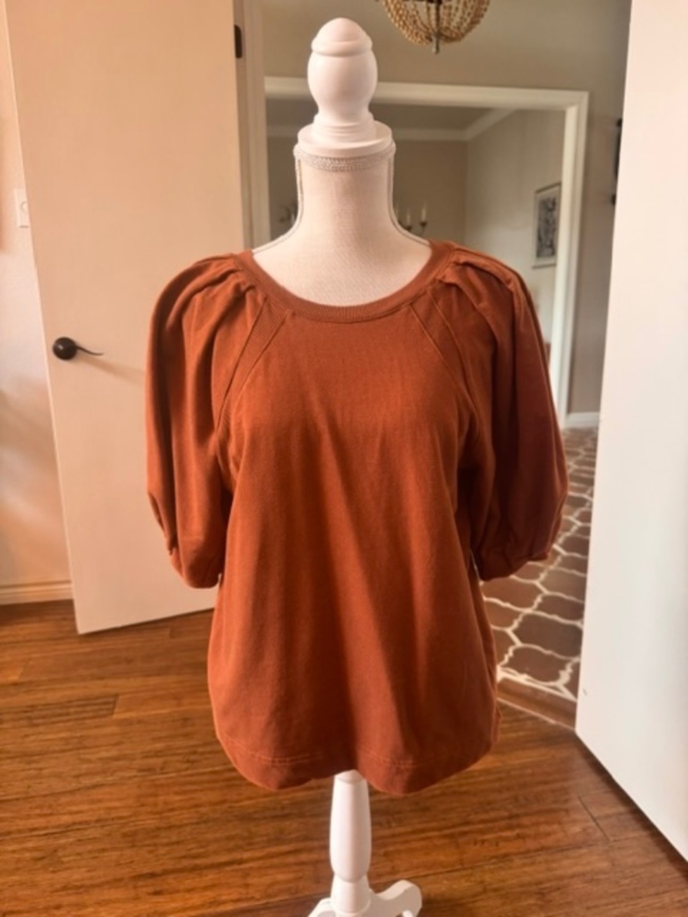 Gibson & Latimer Rust Puff Sleeve Knit Top - Fall Terracotta